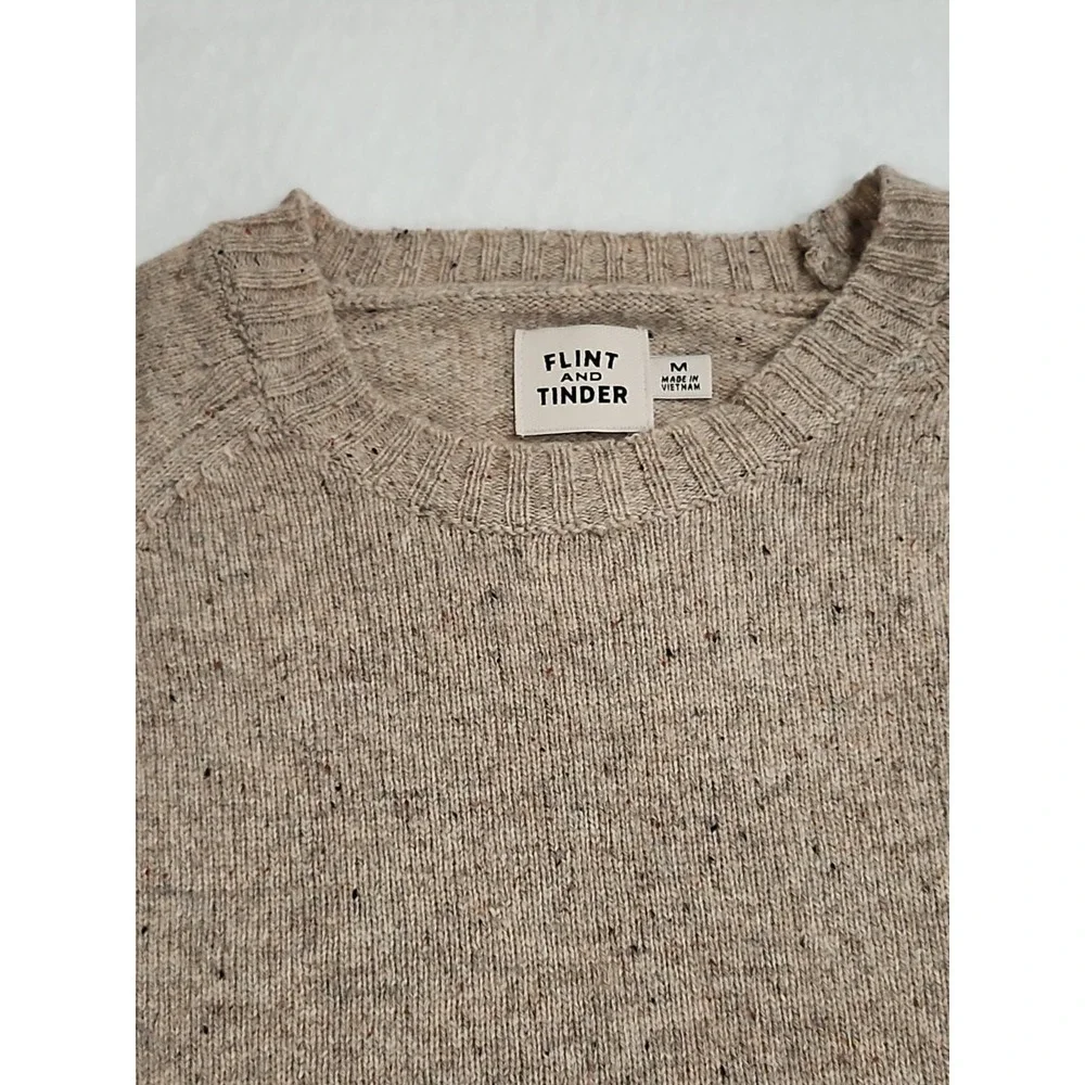 Flint and Tinder Huckberry Wool Sweater Mens M Beige 100% Extra Fine Merino Wool